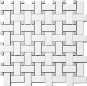 White & Gray Basket Weave Mosaic - porcelain tile